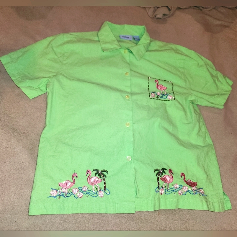 Jane Ashley Female Medium short-sleeve button-down lime green dress shirt